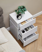 Bedside table - side table - with LED lighting - adjustable colors - with 3 drawers - white
