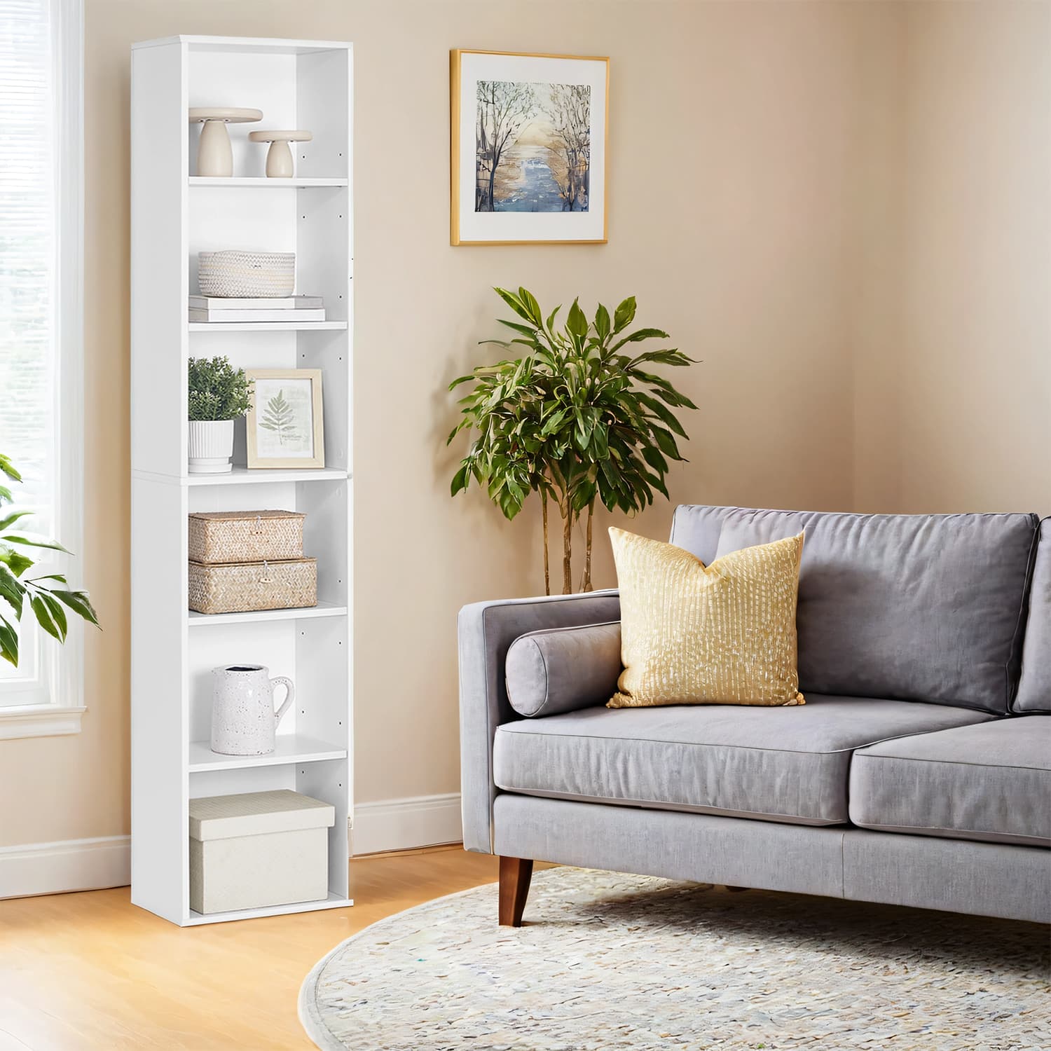 6-layer bookcase in Scandinavian style, standing shelf for living room