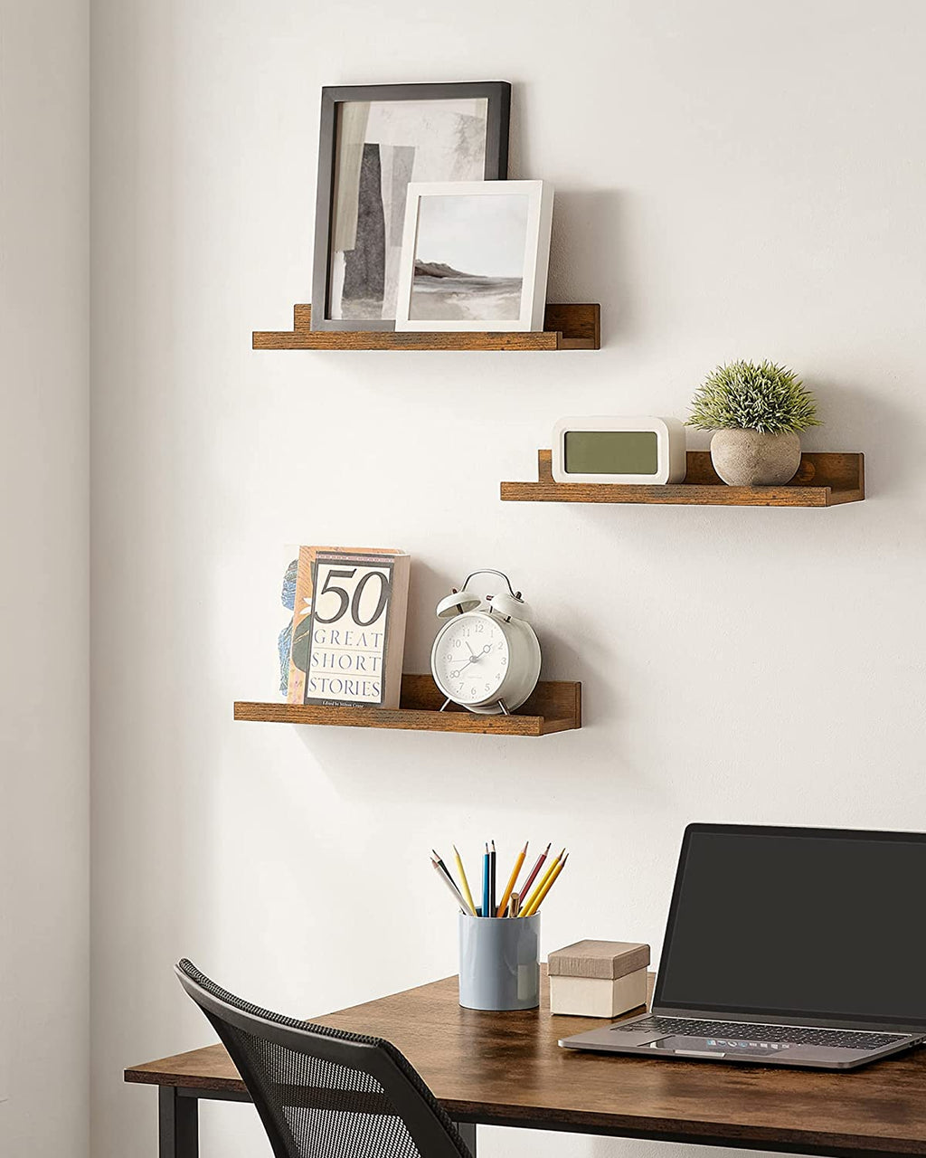 Wall shelf - Set of 3 - Floating boards - Brown