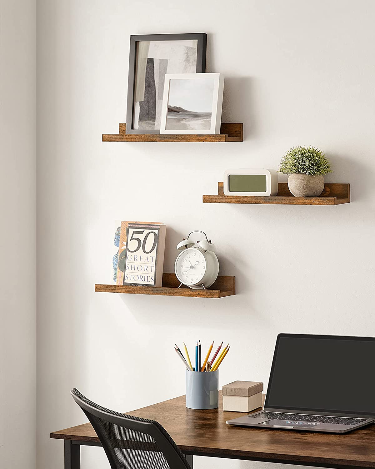 Wall shelf - Set of 3 - Floating boards - Brown