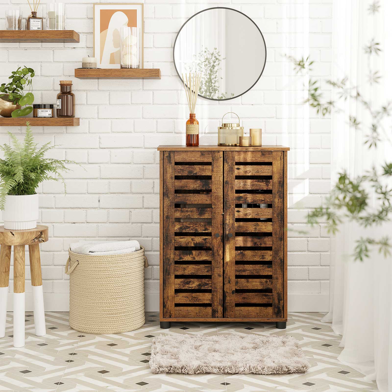 Bathroom cabinet - Wooden cabinet - 2 French doors - Brown