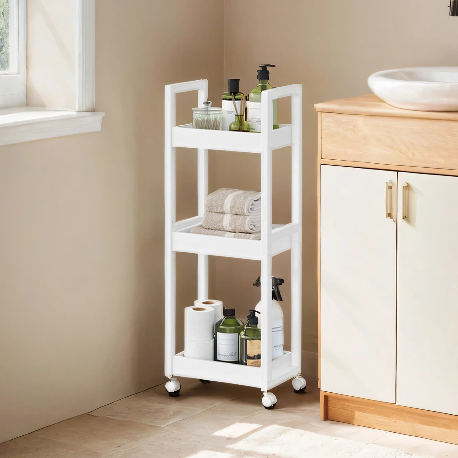 Trolley, bathroom shelf, nisplank bamboo