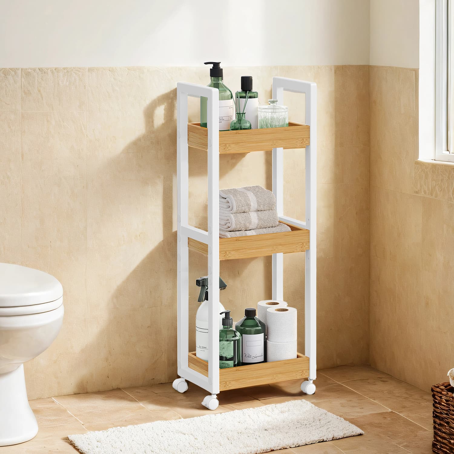 Trolley, bathroom shelf, nisplank bamboo