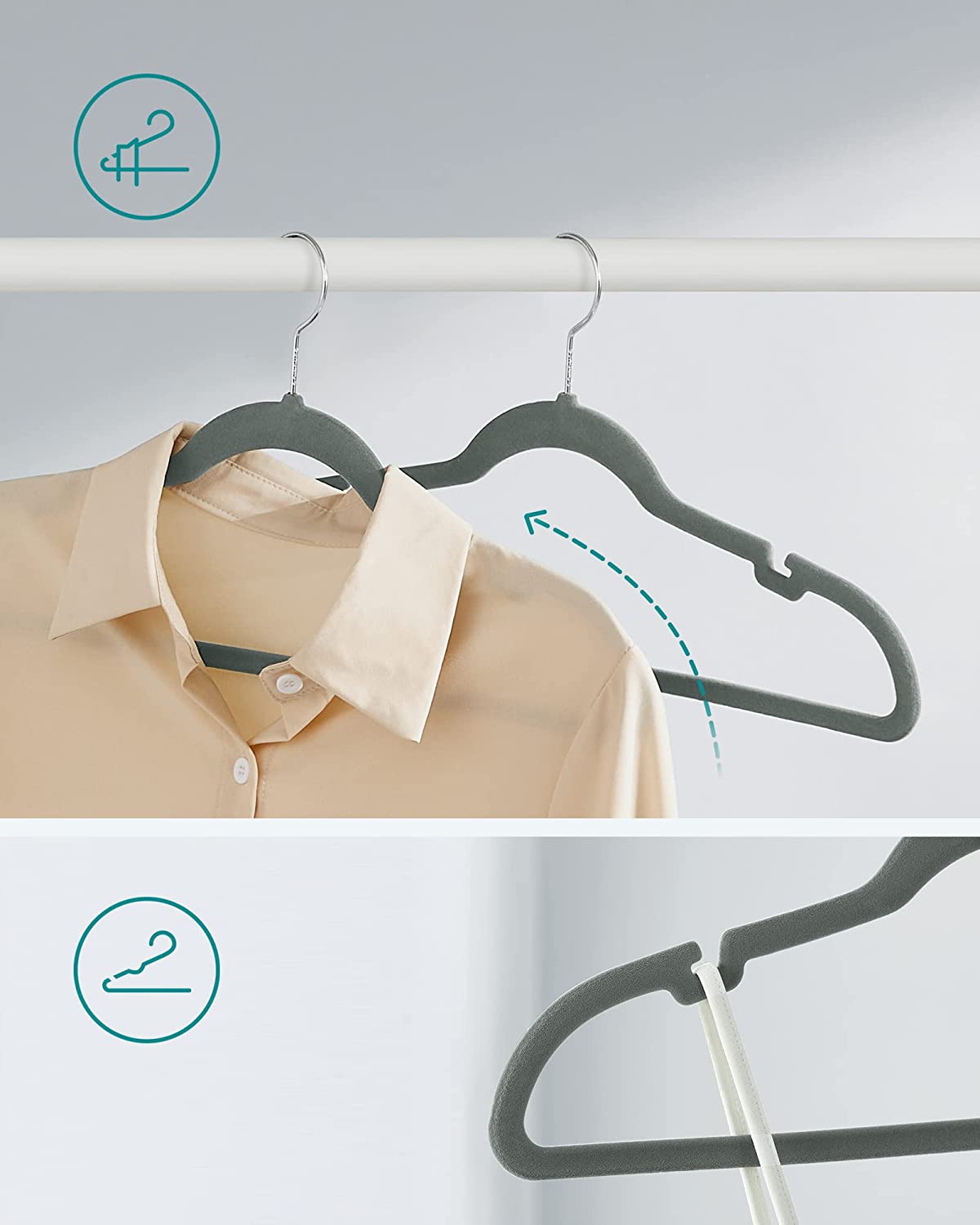 Clothing hangers - Velvet clothes hangers - Set of 30 pieces - Anti -slip - Rotating hook - Gray
