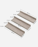 Wall shelf - Set of 3 - Floating boards - Gray