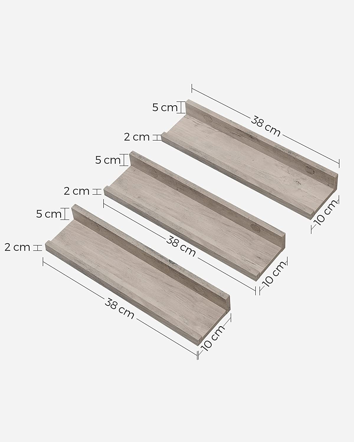 Wall shelf - Set of 3 - Floating boards - Gray