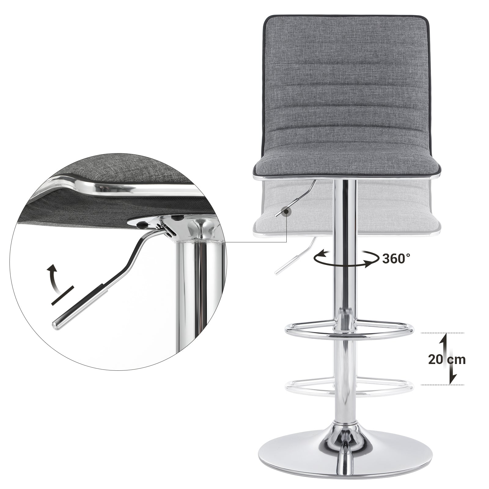 Bar stools - High chairs - Set of 2 - With backrest - Gray