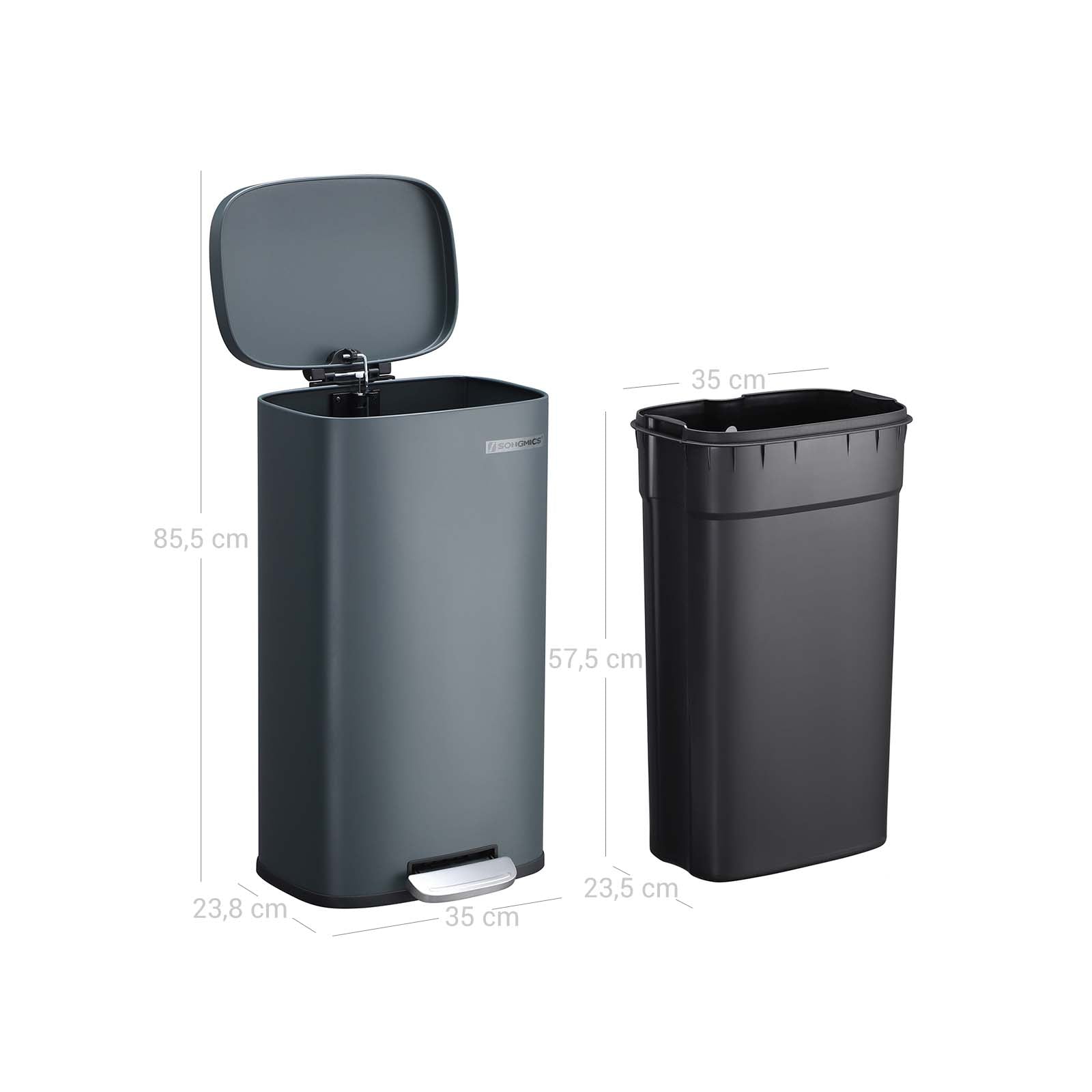 Waste bimmer - Pedal bin - Softclose - 30 L - Smoke gray