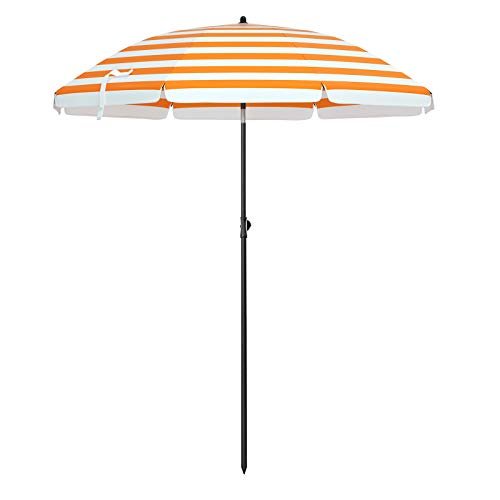 Beach Parasol - Ø 160 cm - Foldable - Striped Orange / White
