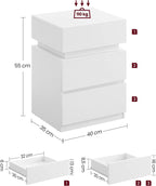 Bedside table - side table - with LED lighting - adjustable colors - with 3 drawers - white