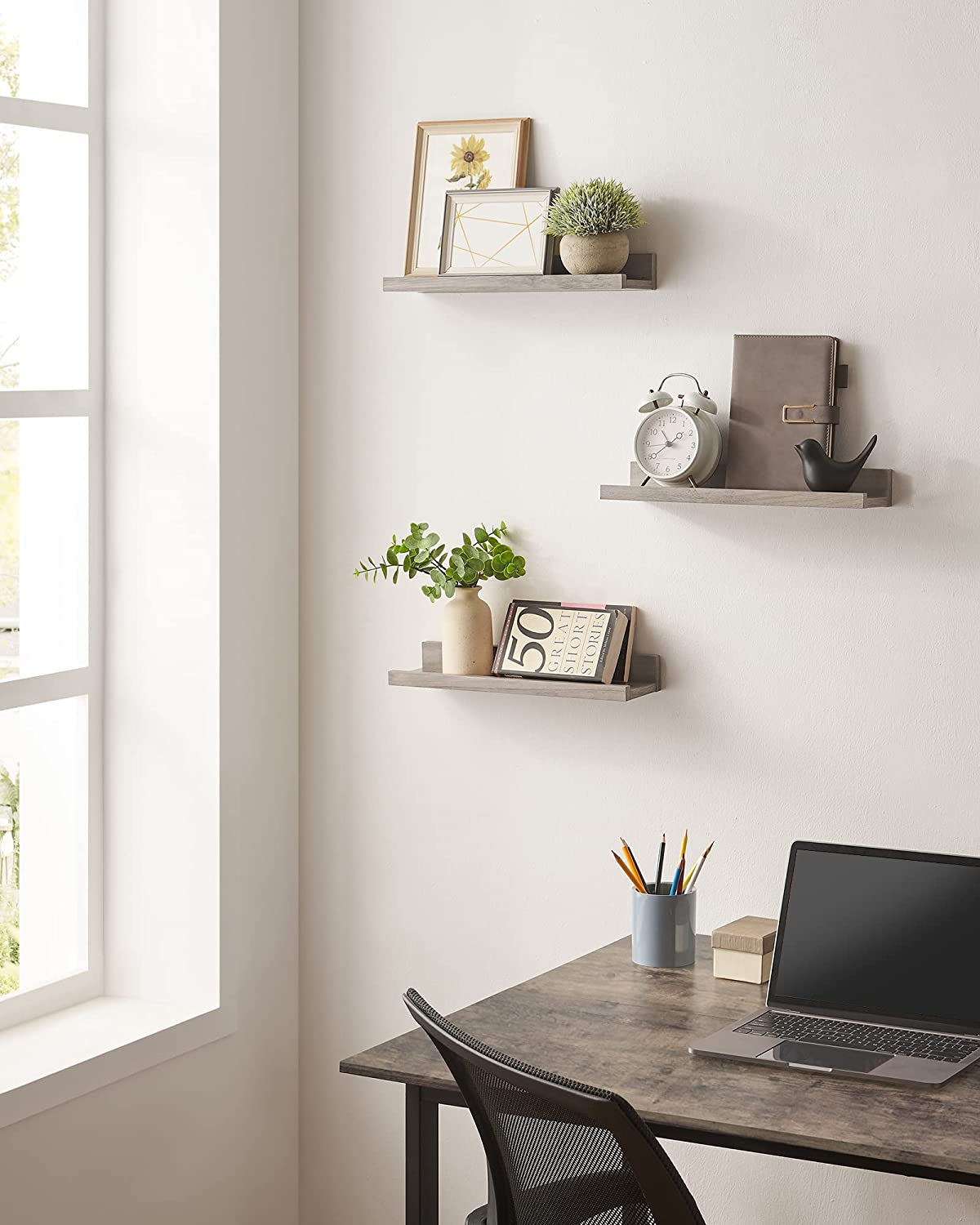 Wall shelf - Set of 3 - Floating boards - Gray