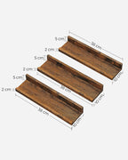 Wall shelf - Set of 3 - Floating boards - Brown