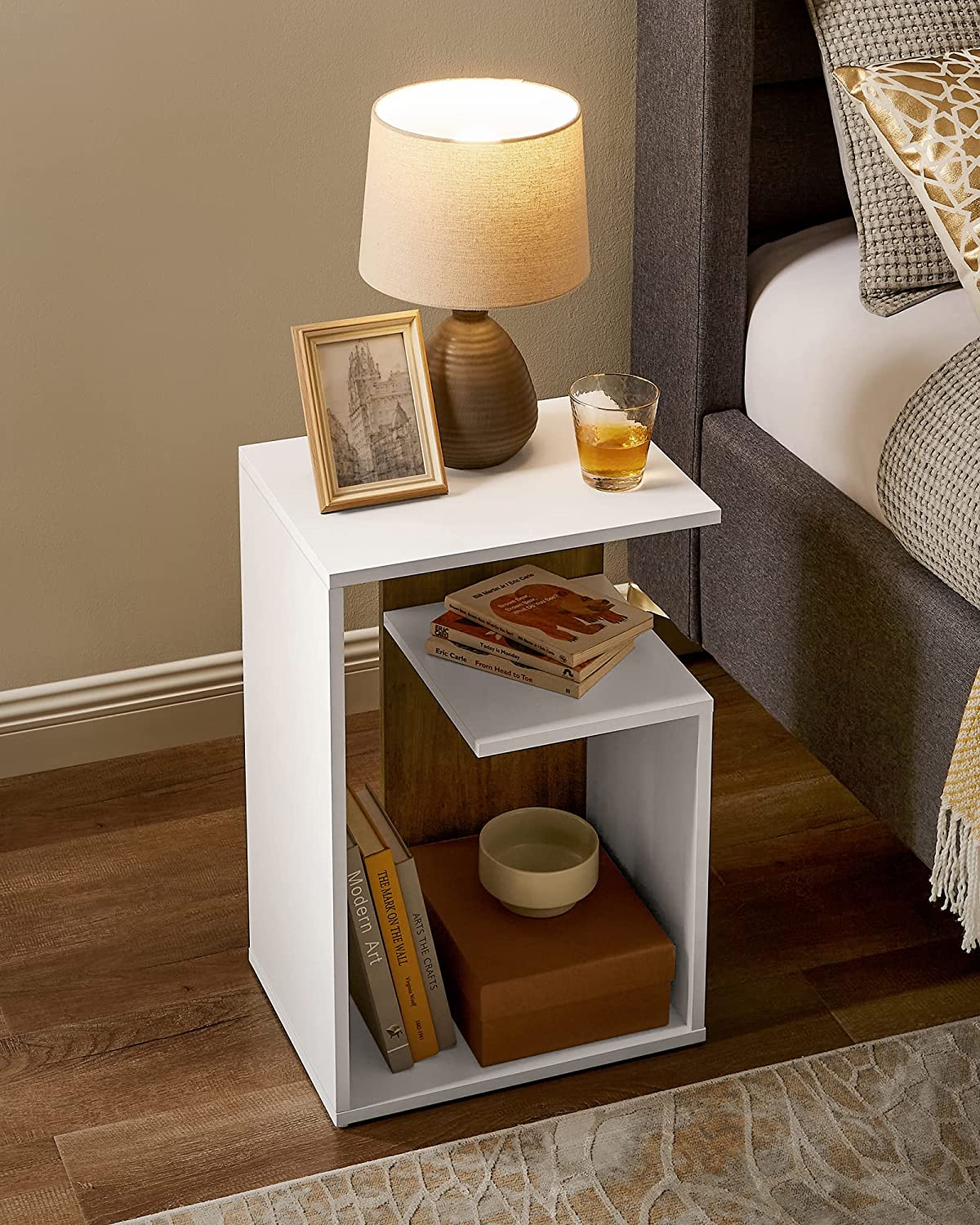 Side table - bedside table - Small table - Modern - 30 x 40 x 60 cm - Brown White