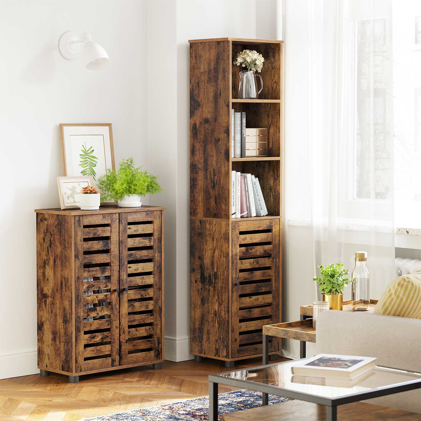 Bathroom cabinet - Wooden cabinet - 2 French doors - Brown