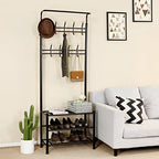 Coat rack - With 3 shoe racks - With 18 hooks - Metal - 68.8 x 35.2 x 187 cm