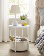 Side table - Round side table - With fabric basket - Modern style - White