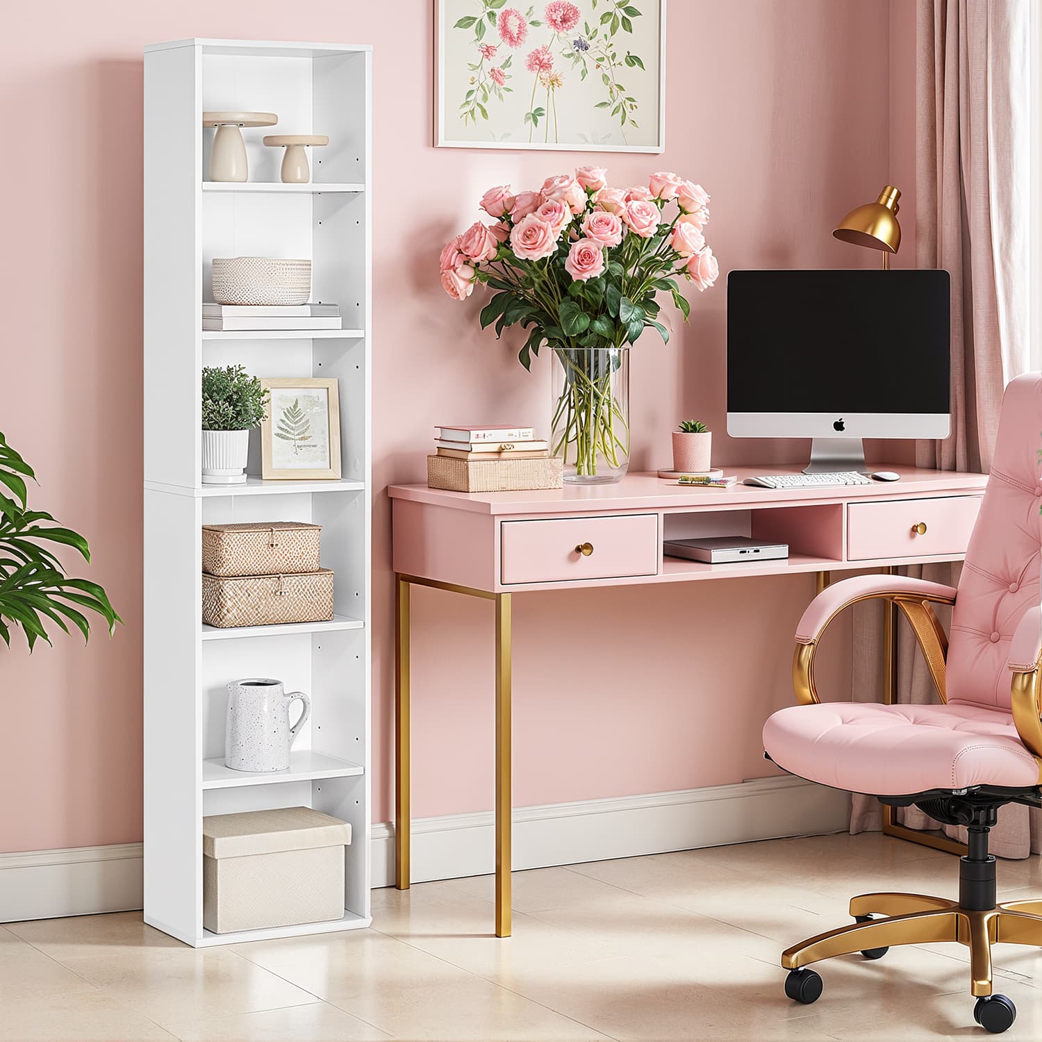 6-layer bookcase in Scandinavian style, standing shelf for living room