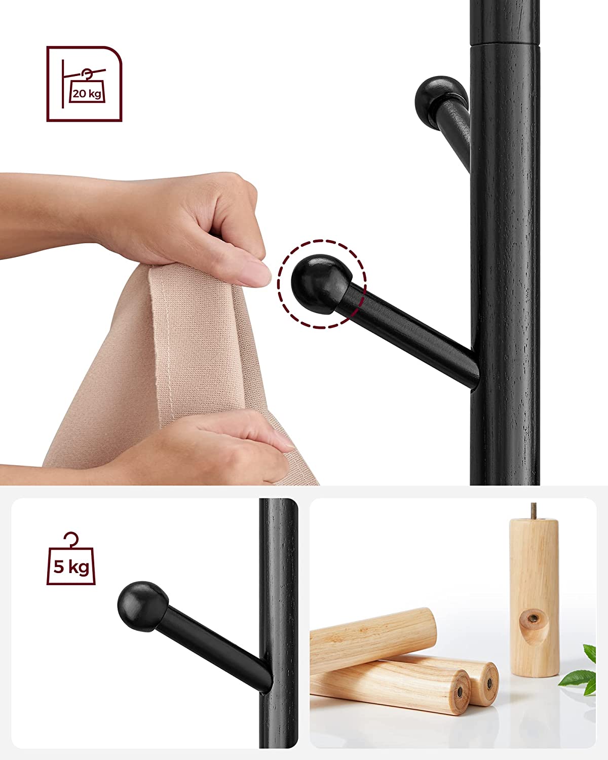 Coat rack - Wardrobe Standard - Clothing rack of solid wood - Black