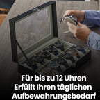 Watch box - with 12 compartments and glass lid, luxury storage box
