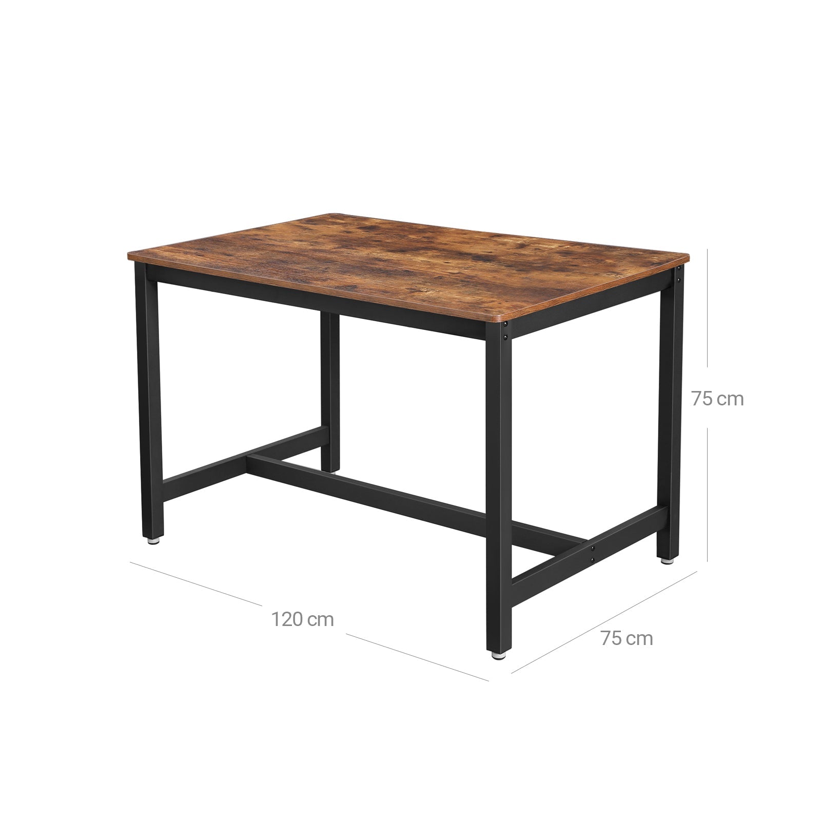 Kitchen table - For 4 people - 120 x 75 x 75 cm - Metal frame and wooden leaf - Industrial design - Brown