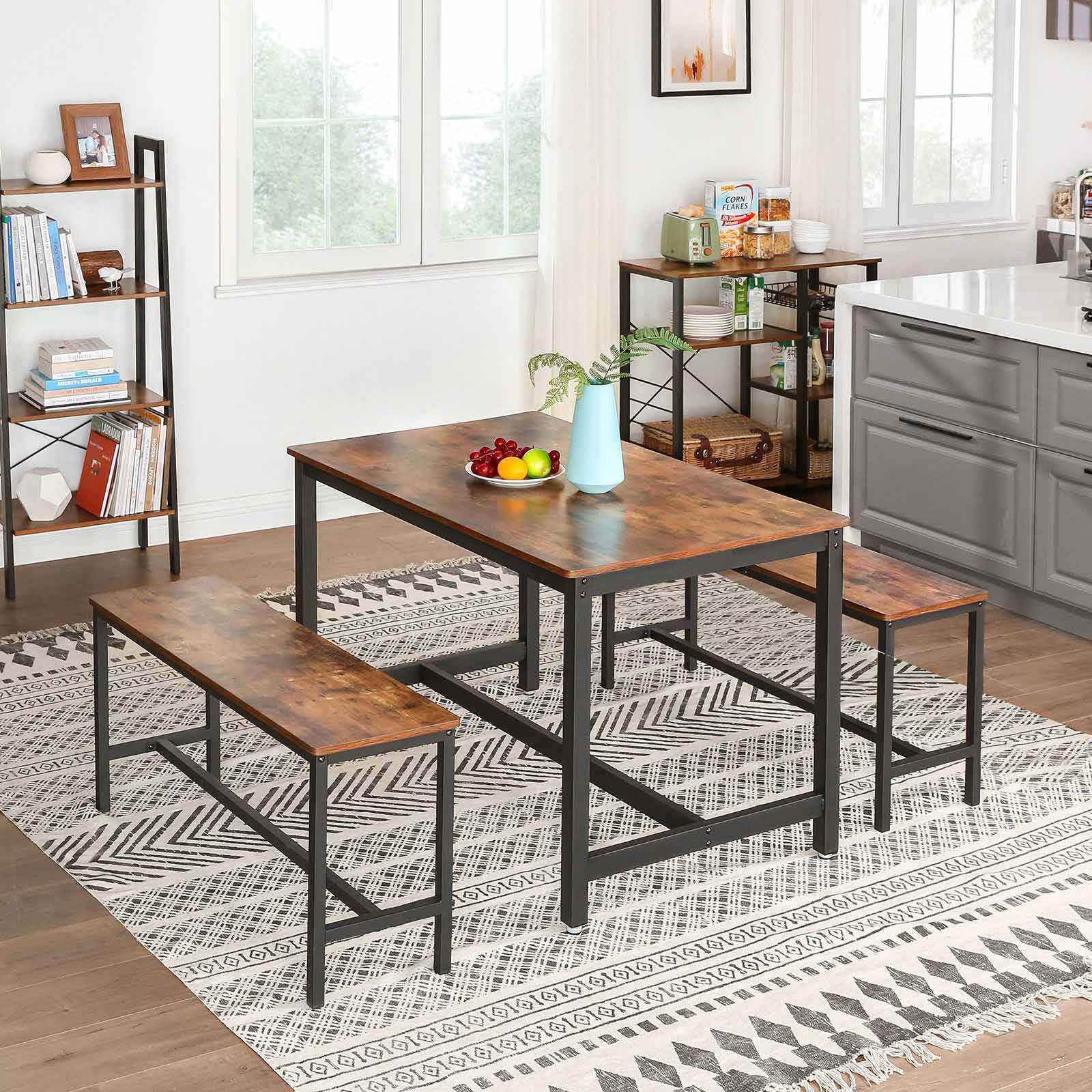 Kitchen table - For 4 people - 120 x 75 x 75 cm - Metal frame and wooden leaf - Industrial design - Brown