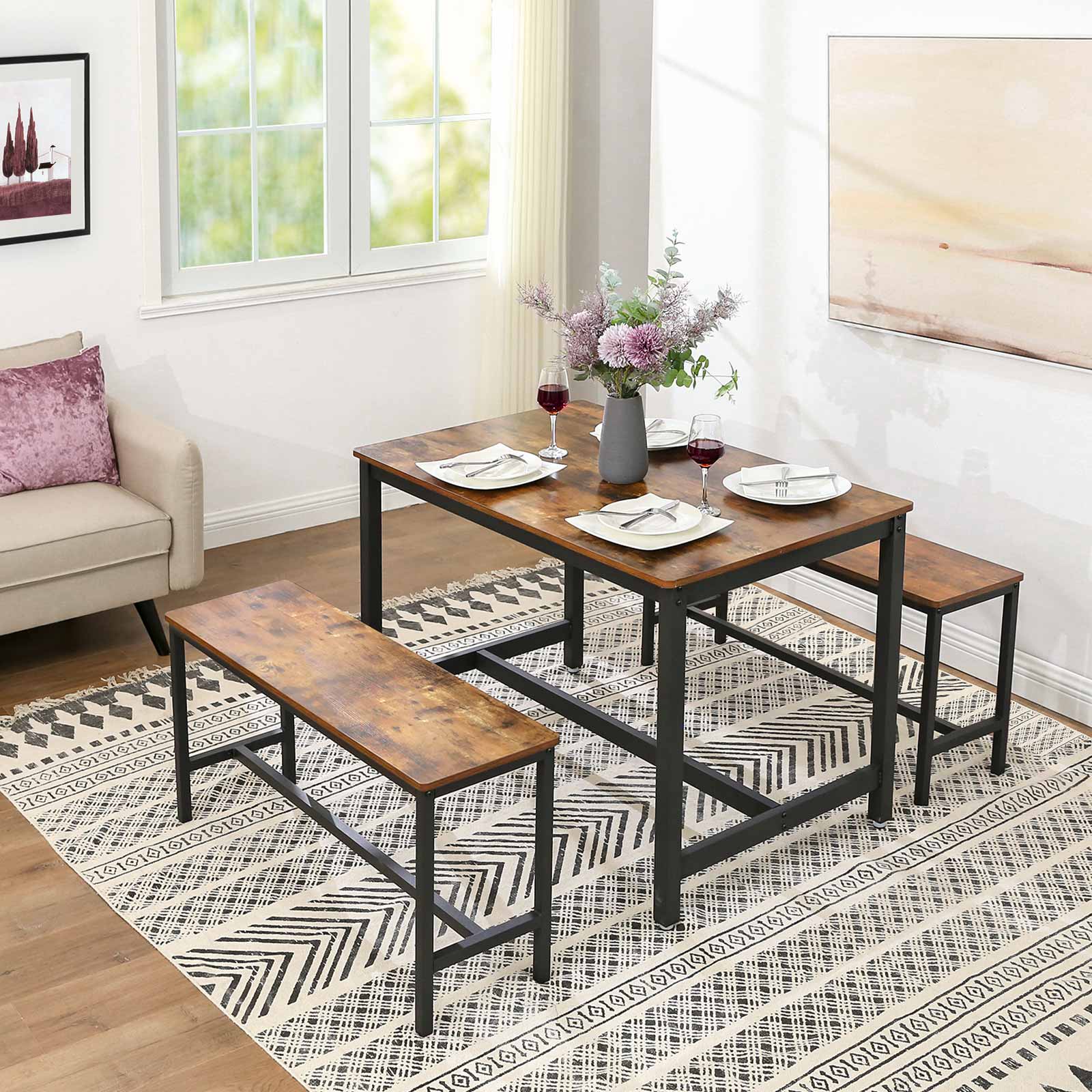 Kitchen table - For 4 people - 120 x 75 x 75 cm - Metal frame and wooden leaf - Industrial design - Brown