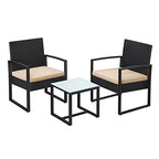 Garden furniture set - Lounge set - Rattan look - 2 chairs and glass table - Black