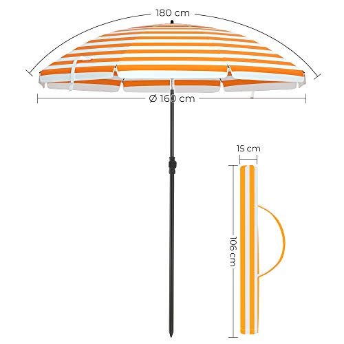 Beach Parasol - Ø 160 cm - Foldable - Striped Orange / White