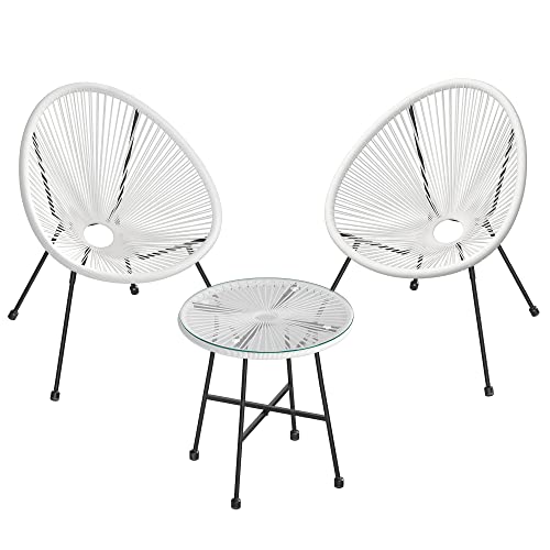 Garden furniture set - Balcony furniture - Set of 3 - Glass table top - 2 chairs - Black