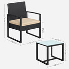 Garden furniture set - Lounge set - Rattan look - 2 chairs and glass table - Black