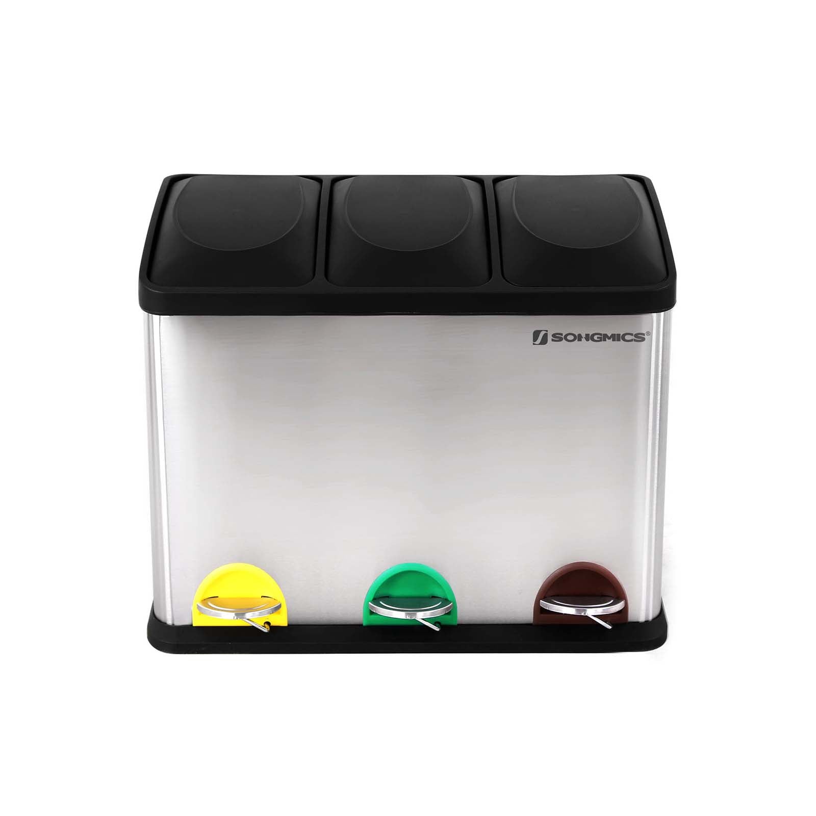 Waste bin - Kitchen Prullen Bin With Pedal - 45 L (3 x 15 L) - Stainless steel - Silver/Black