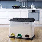 Waste bin - Kitchen Prullen Bin With Pedal - 45 L (3 x 15 L) - Stainless steel - Silver/Black