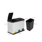 Waste bin - Kitchen Prullen Bin With Pedal - 45 L (3 x 15 L) - Stainless steel - Silver/Black