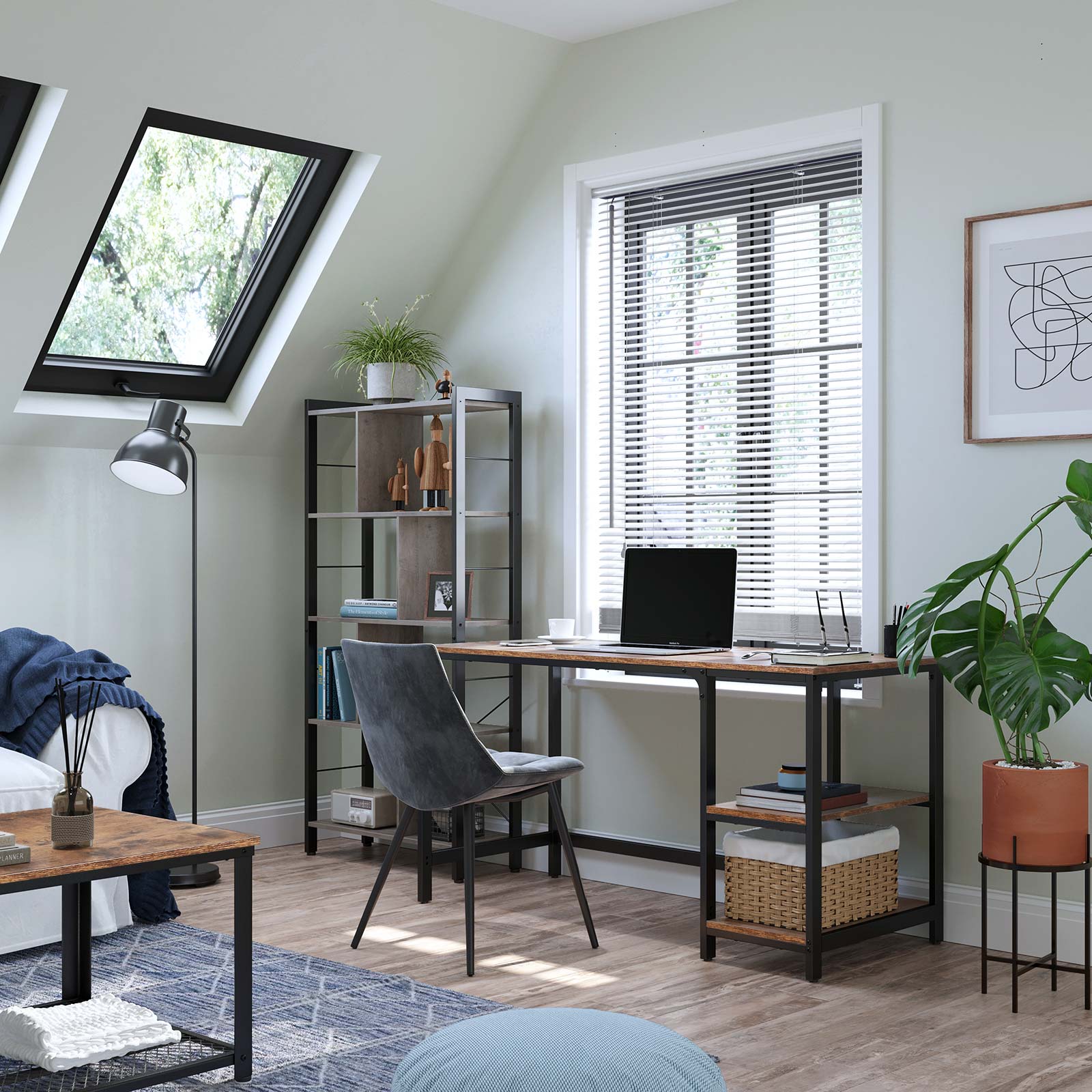 Desk - PC table with 2 shelves - Left or right mountable - 120 x 60 x 75 cm
