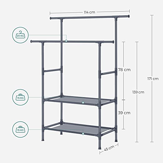 Clothing rack - Metal coat - with 2 clothes rods - 2 shelves - taxable up to 70 kg