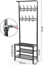 Coat rack - With 3 shoe racks - With 18 hooks - Metal - 68.8 x 35.2 x 187 cm