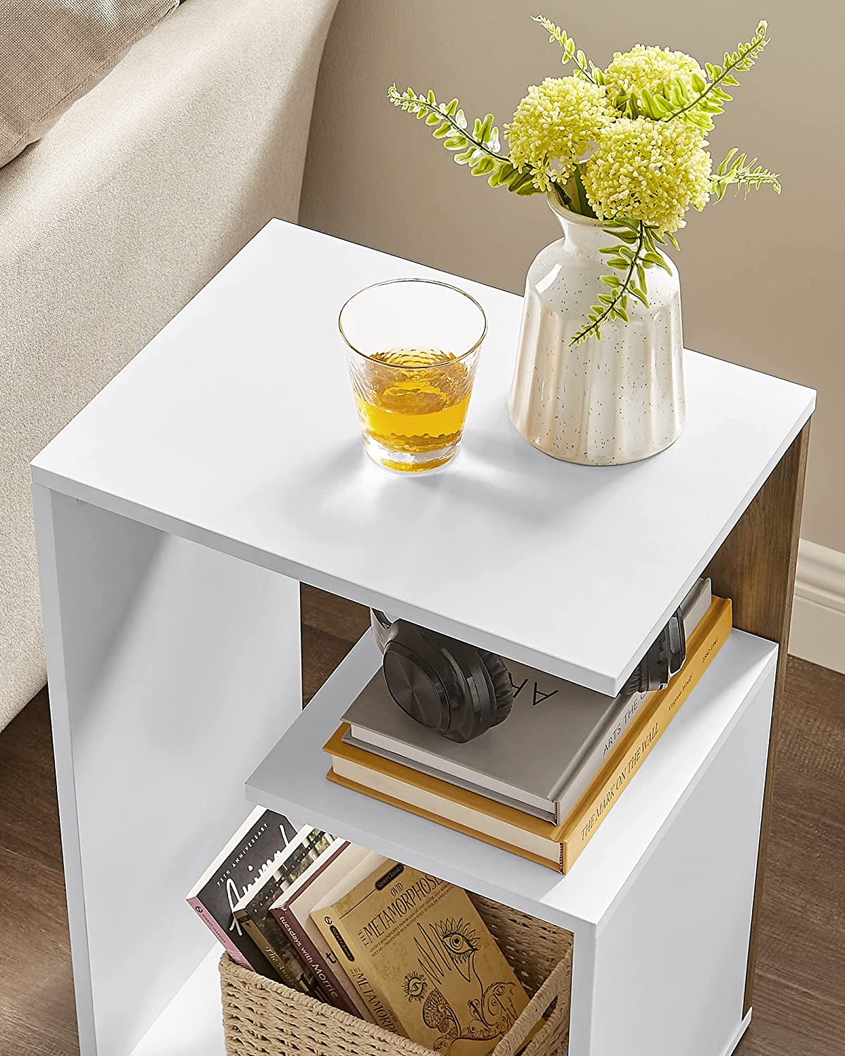 Side table - bedside table - Small table - Modern - 30 x 40 x 60 cm - Brown White