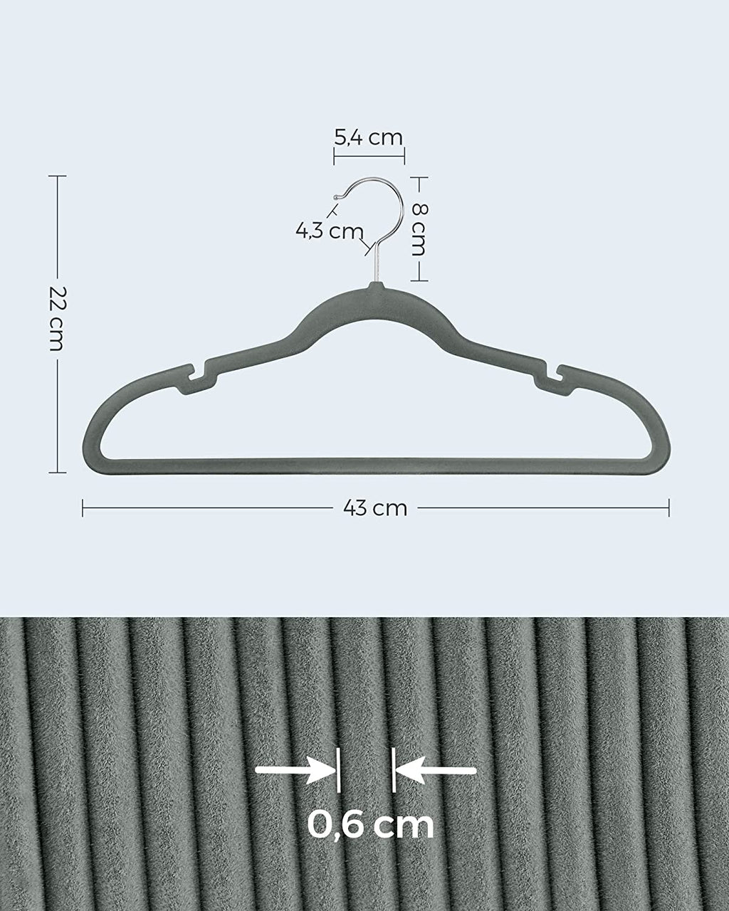 Clothing hangers - Velvet clothes hangers - Set of 30 pieces - Anti -slip - Rotating hook - Gray