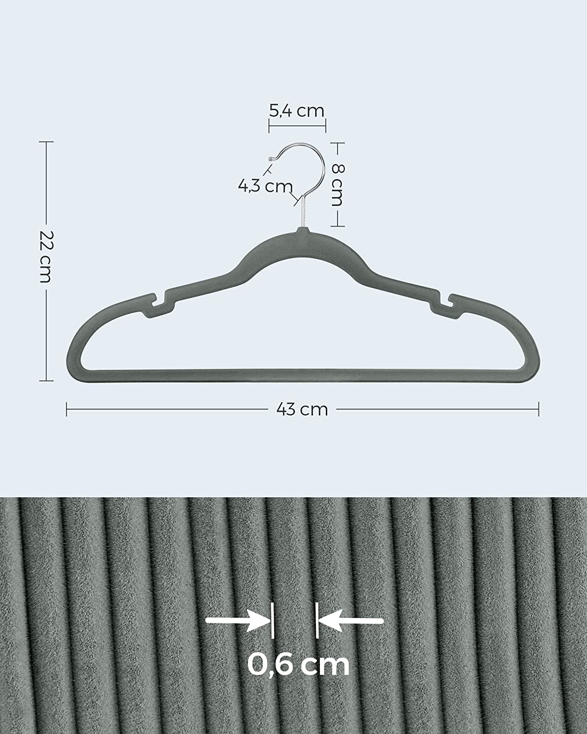 Clothing hangers - Velvet clothes hangers - Set of 30 pieces - Anti -slip - Rotating hook - Gray