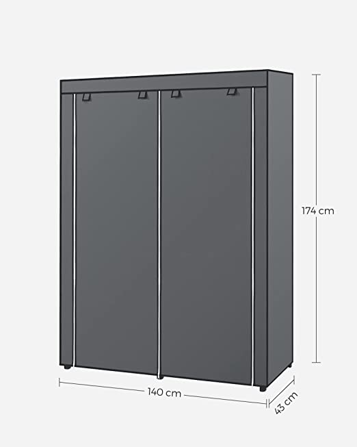 Wardrobe with clothing bars - Linen cupboard - Clothing rack - Foldable - 140 x 43 x 174 cm