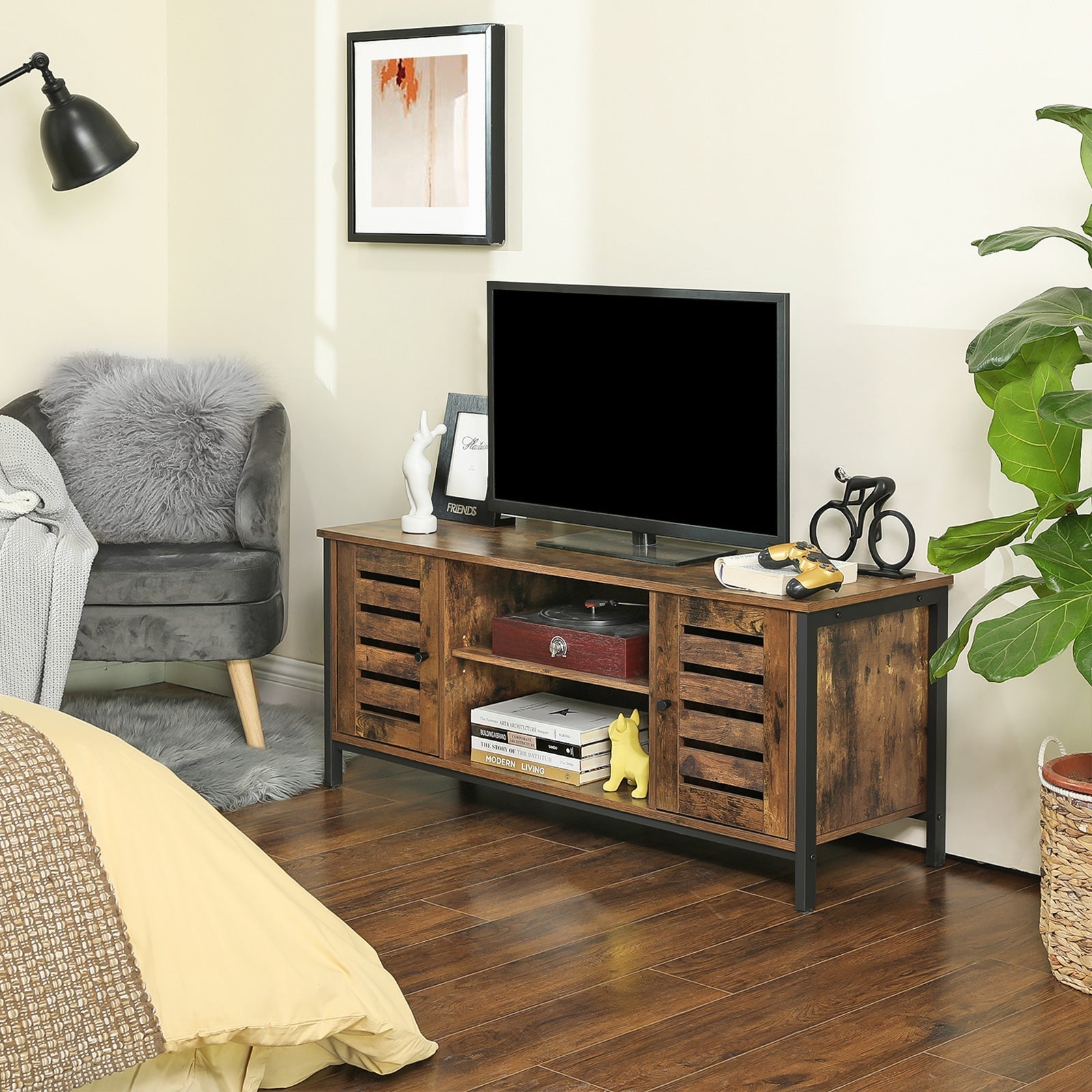 TV furniture - Coffee table - with 2 cupboards and 2 shelves - Dark brown