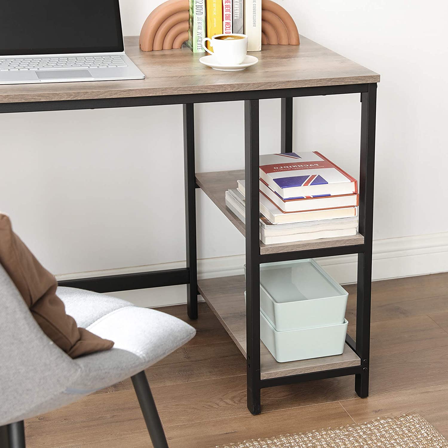 Bureau - L -Hoekbureau with 2 shelves - Space -saving - Industrial design