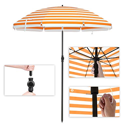 Beach Parasol - Ø 160 cm - Foldable - Striped Orange / White