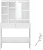 Dressing table - makeup table - with LED lighting and mirror - 2 drawers - made of wood - white