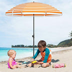 Beach Parasol - Ø 160 cm - Foldable - Striped Orange / White