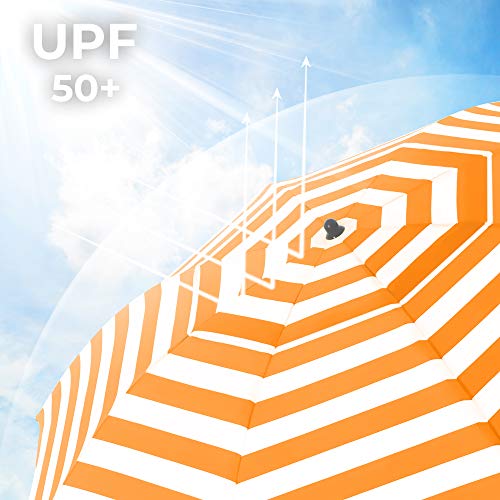 Beach Parasol - Ø 160 cm - Foldable - Striped Orange / White