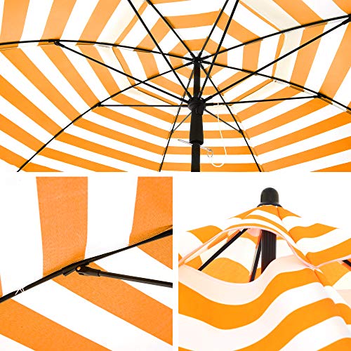 Beach Parasol - Ø 160 cm - Foldable - Striped Orange / White