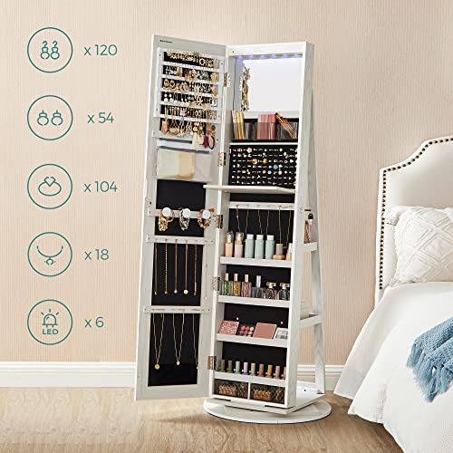 Jewelry cabinet - With mirror - LED lighting inside - Frameless Design - White