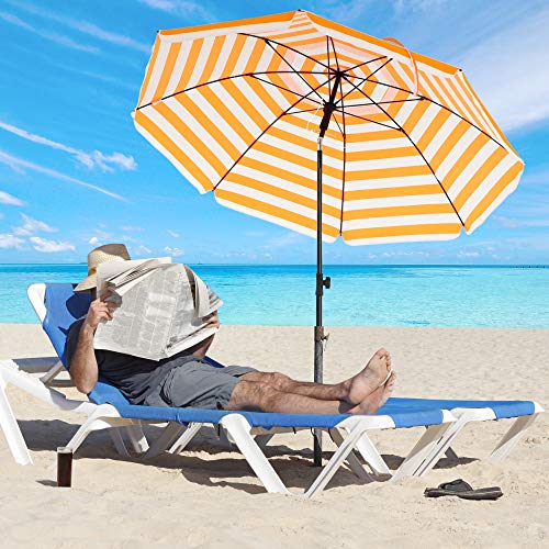 Beach Parasol - Ø 160 cm - Foldable - Striped Orange / White