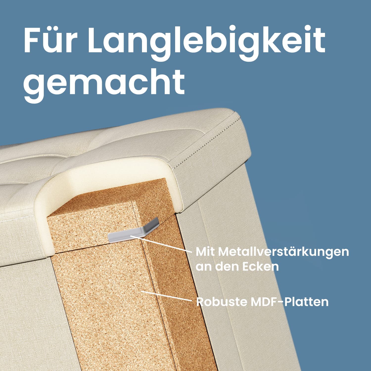 Sofa with storage space - 38 x 110 x 38 cm - seat box - large format
